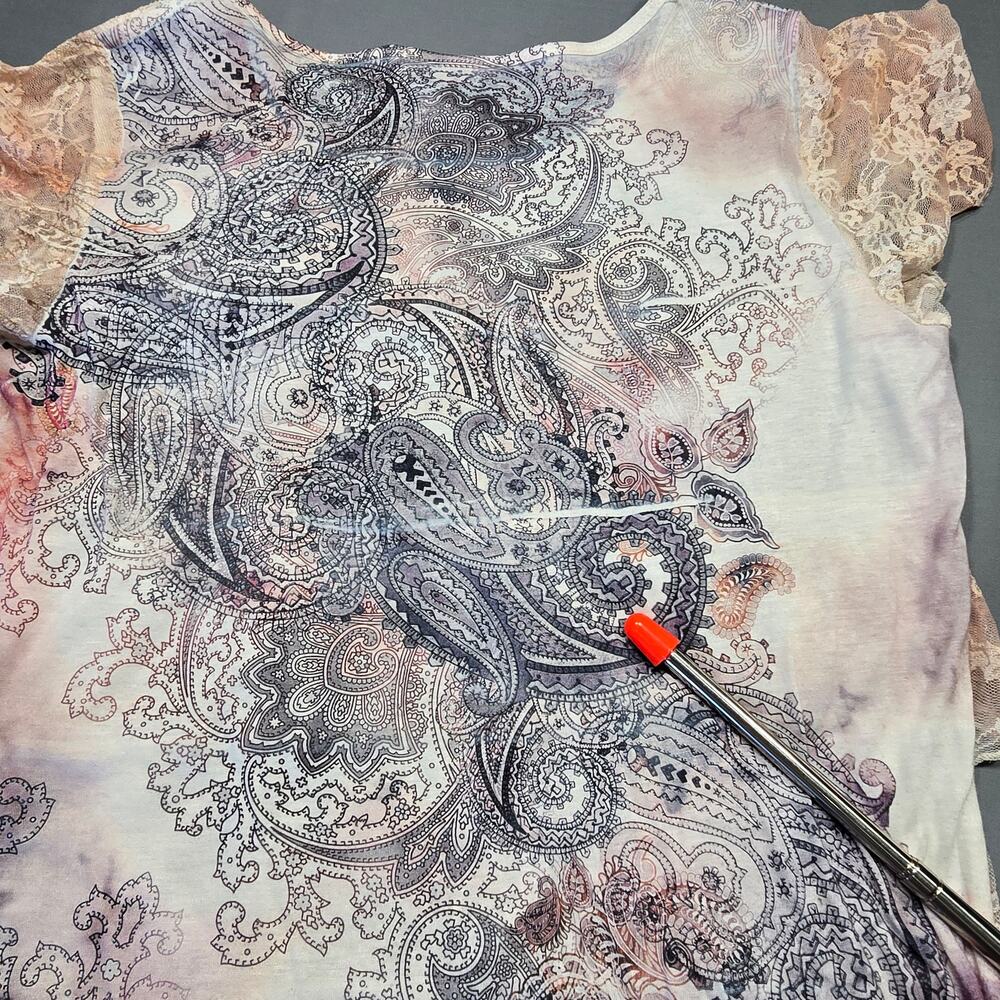 Christopher Banks Cream Tan Shirt Paisley Preppy Ruffle Cap Sleeve Women Size M - Picture 9 of 11